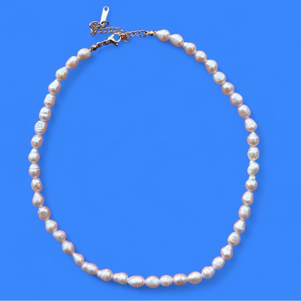 Gold-toned Stainless Steel Faux Pearl Necklace